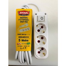 Amiral 5 Metre Uzatma Kablo Anahtarlı 3'lü Grup Priz Beyaz Renk ile Kullanım Kolaylığı