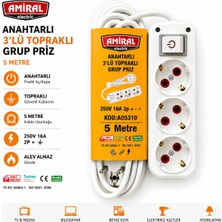Amiral 5 Metre Uzatma Kablo Anahtarlı 3'lü Grup Priz Beyaz Renk ile Kullanım Kolaylığı