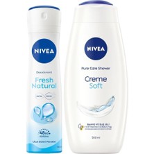 Canarino Creme Soft Banyo ve Duş Jeli 500ML ve Kadın Sprey Deodorant Fresh Natural 150ML, 48 Saat Ter Karşıtı