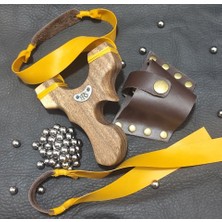Kök Ceviz Ağacı El Yapımı Sapan (Slingshot) Seti – Hakiki Deri Kemer Kılıfı – Yedek Lastik – 50 Adet 8.5 mm Çelik Bilye – Profesyonel Hedef Atış Seti
