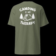 Camping Is My Therapy Kamp Çadır Doğa Baskılı Unisex Bisiklet Yaka Tişört