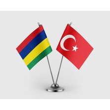 Punto Dizayn Mauritius Bayrağı ve Türk Bayrağı İkili Saten Masa Bayrağı Takımı