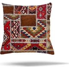 Canarino Pelangi Renkli Kilim Etnik Desen Gizli Fermuarlı Yastık Kılıfı Kırlent Kılıfı Koltuk Yastık Kılıfı, Kırmızı Kahverengi 45 x 45