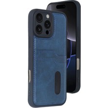 SDT Newface Apple iPhone 16 Pro Kılıf Sara Kartvizitli Deri Kılıf - Lacivert