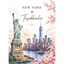 Papelia New York Temalı Teşekkür Kartı | Özgürlük Heykeli Tasarımlı 8x5 cm Not Kartı | Hediyelik Paket Kartı | Sipariş Teşekkür Kartı