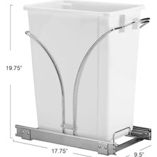 Canarino Essentials Glidez Krom Kaplama Çelik Çekme/kaydırmalı Gizli Tekli 9 Galon Plastik Çöp Kovası Dolap Altı Kullanım Için - Standart Boy Dolap, Krom ve Beyaz