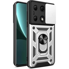 SDT Newface Xiaomi Poco M6 Pro 4g Kılıf Pars Lens Yüzüklü Silikon - Gümüş