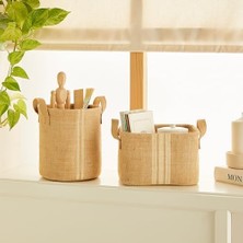 Canarino 2'li Çizgili Jüt Sepet Set 1 Adet 20 x 20/1 Adet 24 x 17 x 14 cm