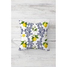 Canarino Pelangi Limon Desenli Çift Tarafı Baskılı Gizli Fermuarlı Yastık Kılıfı Kırlent Koltuk Yastık Kılıfı, Mavi-Sarı-Yeşil 45 x 45