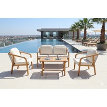 Royalune Furniture Frezya Ikili Oturma Grubu – %100 Fırınlanmış Kestane Ağacı - Su Geçirmez ve Uv Dayanımlı Kumaş