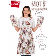 Sevilya Motif 2 Eldivenli Set Mutfak Önlüğü Seti Ayarlanabilir Askılı Mutfak Önlüğü Şef Önlüğü (2 Eldiven)