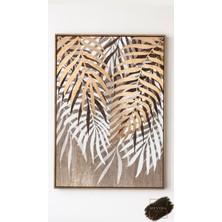 Altın Palmiye | Tropikal Yaprak Desenli Dokulu Mdf Tablo 100X140 cm