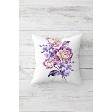 Canarino Pelangi Lila Çiçekli Güllü Çift Tarafı Baskılı Gizli Fermuarlı Yastık Kılıfı Kırlent Koltuk Yastık Kılıfı, Lila-Mavi 45 x 45, 24691102945451