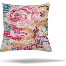 Canarino Pelangi Patchwork Çiçek Desen Etnik Gizli Fermuarlı Yastık Kılıfı Kırlent Kılıfı Koltuk Yastık Kılıfı, Pembe 45 x 45