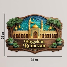 Canarino 30-27 cm Hoş Geldin Ramazan Dekorlu Ahşap Kapı Süsü, Ramazan Süsleri, Ramazan Tavan Süsü