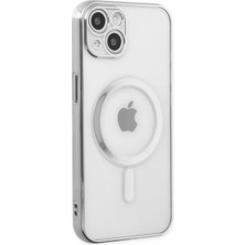 SDT Newface Apple iPhone 14 Plus Kılıf Magneticsafe Lazer Silikon - Gümüş