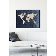 Canarino (PSTER12168) Mavi Dünya Haritası Çerçeveli Tablo (40X50CM)