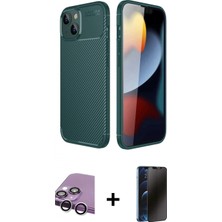 İlk El Grup Pilelistore™ iPhone 14 Kılıf Eksen Form Prime - Siyah 3D Antistatik Hayalet Cam Ekran Koruyucu + Raze Metal Kamera Lens - Gs
