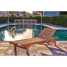 Royalune Furniture Simay Ahşap Şezlong – %100 Fırınlanmış Kestane Ağacı - Gizli ve Kullanışlı Sehpalı