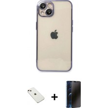 İlk El Grup Pilelistore™ iPhone 14 Kılıf Vadi Minimal - Siyah 3D Antistatik Hayalet Cam Ekran Koruyucu + Diamond Kamera Lens - Pe