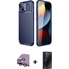 İlk El Grup Pilelistore™ iPhone 14 Kılıf Eksen Form Prime - Siyah 3D Antistatik Hayalet Cam Ekran Koruyucu + Raze Metal Kamera Lens - Gs