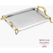UltraMint Ecrin Büyük Boy Paslanmaz Çelik Ayaklı Tepsi 48X34 cm