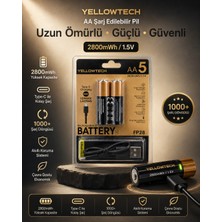 Yellowtech Aa Kalın Tip Şarj Edilebilir Kalem Pil 2800MWH 1.5V Type-C Kablolu 2’li Paket, Kumanda Mouse Klavye Oyuncak El Feneri Uyumlu