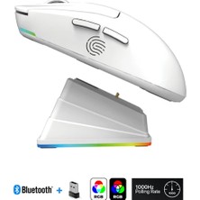 Aymestore Kablosuz Rgb Gaming Mouse 6400 Dpı Ultra Hafif 51G | Şarj Istasyonlu Bluetooth + 2.4g + Kablolu Oyuncu Mouse