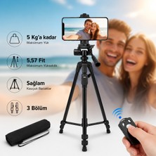 Raylax Profesyonel Kamera ve Telefon Tripodu 155 cm Bluetooth Kumandalı Su Terazili 3 Yollu Kafa Fotoğraf Video Çekim Tripodu