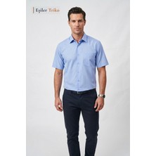 Eşiler Triko Erkek Buz Mavi Mikrosaten Klasik Kısa Kollu Cepli Regular Fit Gömlek