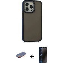 İlk El Grup Pilelistore™ iPhone 13 Pro Max Kılıf Eksen Işık - Siyah 3D Antistatik Hayalet Cam Ekran Koruyucu + Renkli Kamera Lens Koruma Cam - Tu