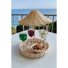 UltraMint El Yapımı Rattan Bali Şemsiye Sunumluk ve Dekoratif Hasır Tepsi