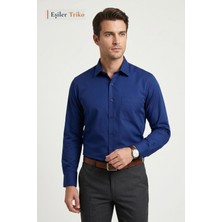 Eşiler Triko Erkek Lacivert Mikrosaten Klasik Uzun Kollu Cepli Regular Fit Gömlek