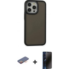 İlk El Grup Pilelistore™ iPhone 13 Pro Max Kılıf Eksen Işık - Siyah 3D Antistatik Hayalet Cam Ekran Koruyucu + Renkli Kamera Lens Koruma Cam - Tu