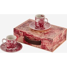 UltraMint Kırmızı Porselen Kahve Fincan Seti, 90 Ml, Şık ve Zarif Tasarım