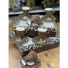 UltraMint Leopar Desenli 6 Kişilik Türk Kahvesi Fincanı Seti