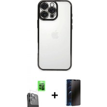 İlk El Grup Pilelistore™ iPhone 16 Pro Max Kılıf Vadi Minimal - Siyah 3D Antistatik Hayalet Cam Ekran Koruyucu + Raze Metal Kamera Lens - Sh