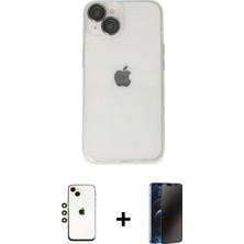 İlk El Grup Pilelistore™ iPhone 14 Kılıf Ufuk Minimal Özel Seri - Siyah 3D Antistatik Hayalet Cam Ekran Koruyucu + Shine Kamera Lens - Gd