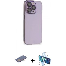 İlk El Grup Pilelistore™ iPhone 13 Pro Max Kılıf Siluet Minimal Özel Seri - Siyah 3D Antistatik Cam Ekran Koruyucu + Renkli Kamera Lens Koruma Cam - Pe