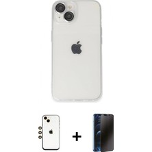 İlk El Grup Pilelistore™ iPhone 14 Kılıf Ufuk Minimal Özel Seri - Siyah 3D Antistatik Hayalet Cam Ekran Koruyucu + Shine Kamera Lens - Gd