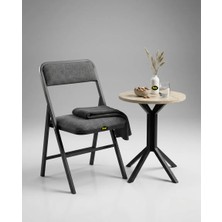 Hey Modüler Mobilya 50 cm Yuvarlak Balkon Masası & Yemek Masası 73 cm Yükseklik Traverten Tabla, Siyah Metal Ayaklı Yıldız Model