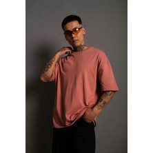 Marsilyan- Erkek 24/1 Düz A Kalite Oversize T-Shirt - Gül Kurusu