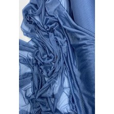 Marsilyan Yağmur Damlası Simli Abiye Elbise Şallık Tül Kumaş Indigo Mavi 89