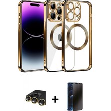 İlk El Grup Pilelistore™ iPhone 13 Pro Max Kılıf Pusula Form - Siyah 3D Antistatik Hayalet Cam Ekran Koruyucu + Raze Metal Kamera Lens - Gd