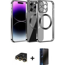 İlk El Grup Pilelistore™ iPhone 13 Pro Max Kılıf Pusula Form - Siyah 3D Antistatik Hayalet Cam Ekran Koruyucu + Raze Metal Kamera Lens - Gd