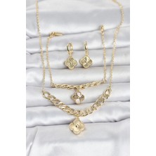 Nevamel® Gold Renk Pirinç Kolye Bileklik ve Küpe Seti 5886