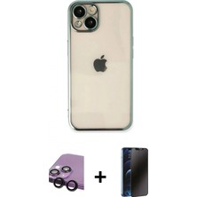 İlk El Grup Pilelistore™ iPhone 14 Kılıf Vadi Minimal - Siyah 3D Antistatik Hayalet Cam Ekran Koruyucu + Raze Metal Kamera Lens - Sh