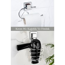 UltraMint Kare Krom Wc Kağıtlık ve Saç Kurutma Makinesi Askısı Ikili Set