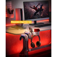 Smilesepet Masaüstü Düzenleyici Organizer Kalemlik Bardaklık Pc Kol ve Kulaklık Tutucu Beyaz