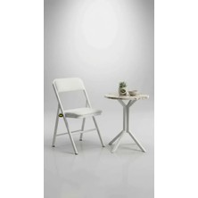 Hey Modüler Mobilya 50 cm Yuvarlak Balkon Masası & Yemek Masası 73 cm Yükseklik Efes Tabla, Beyaz Metal Ayaklı Yıldız Model